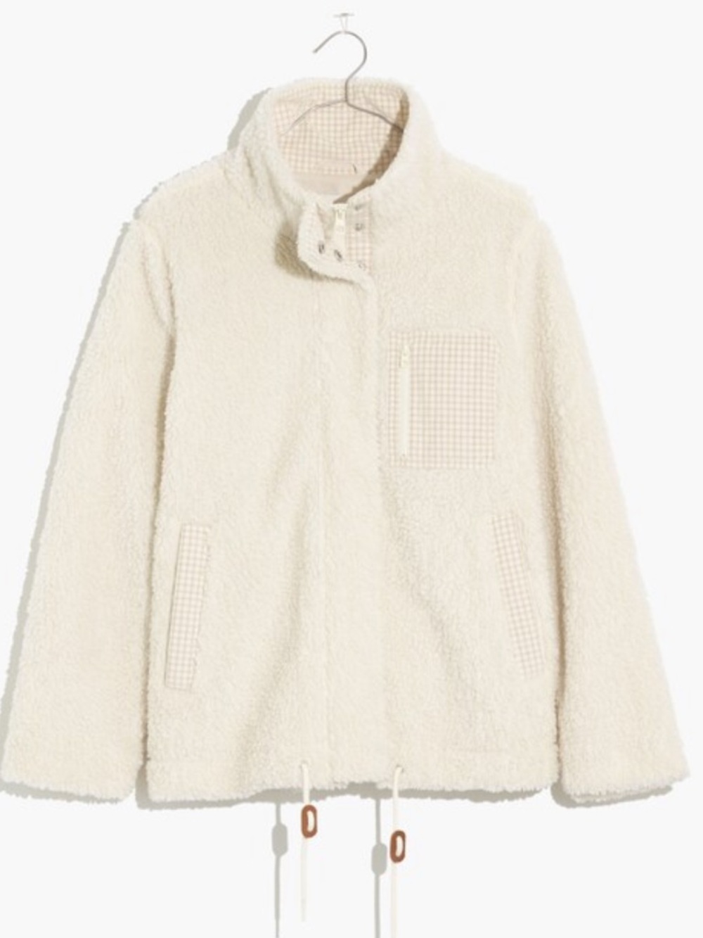 Madewell Sherpa Cream Zip-Front Jacket with Subtle Stripe Lining. Style NB256 - Picture 3 of 11